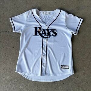 Women's Tampa Bay Rays majestic Craciunoiu button up white baseball jersey